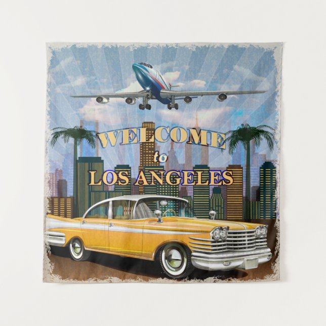 Tenture Bienvenue à l'affiche rétro de Los Angeles. (Devant)