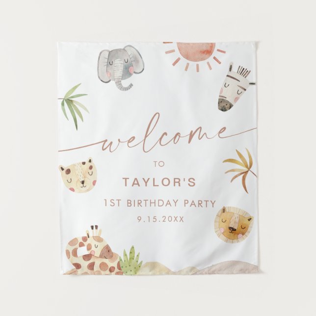 Tenture Bienvenue à l'anniversaire SAFARI Jungle Animals (Devant)