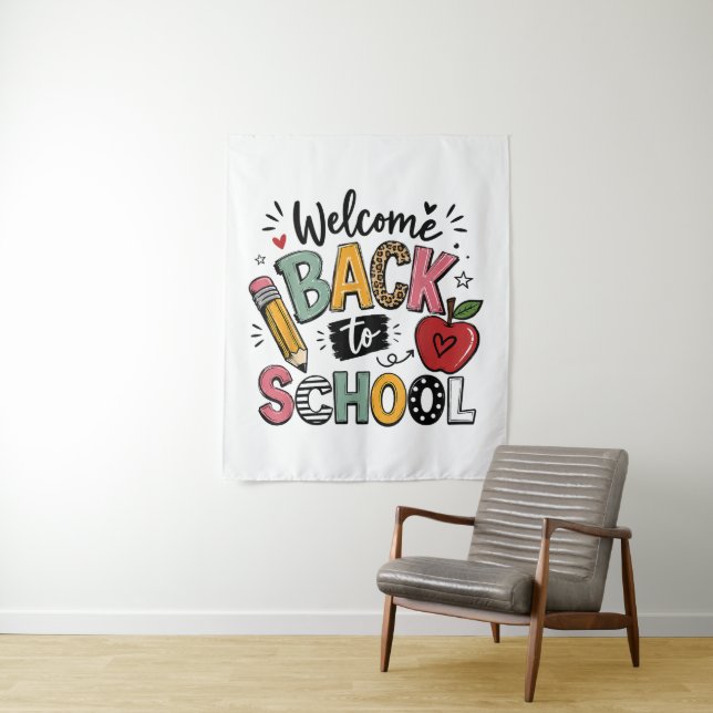 Tenture Bienvenue à l'école Enseignant Élève Premier Jour (En situation)