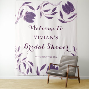 Tenture Bienvenue à une élégante douche de mariage violet 
