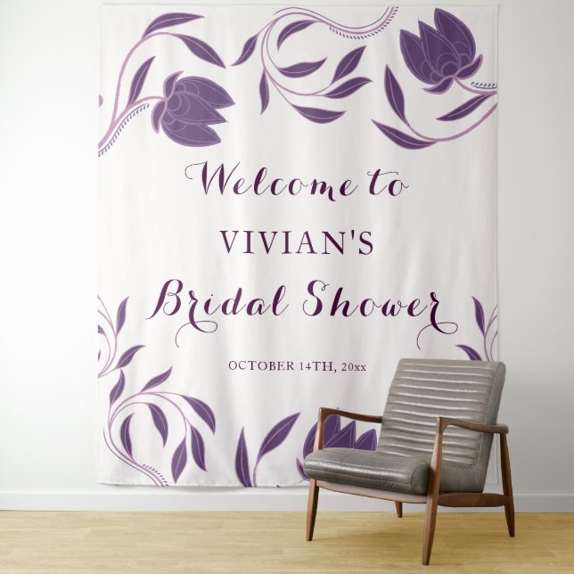 Tenture Bienvenue à une élégante douche de mariage violet  (En situation)