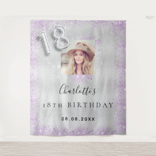 Tenture bienvenue argent anniversaire 18 ans paillettes vi