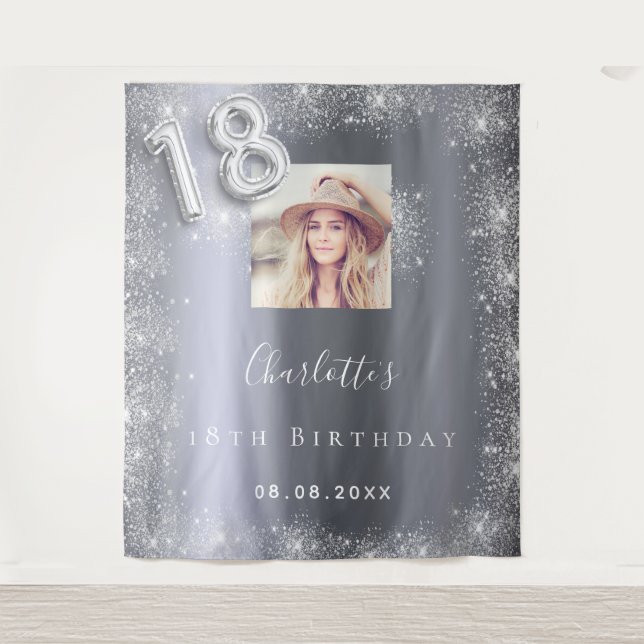 Tenture Bienvenue argent paillettes photo poussière pour 1 (Devant)