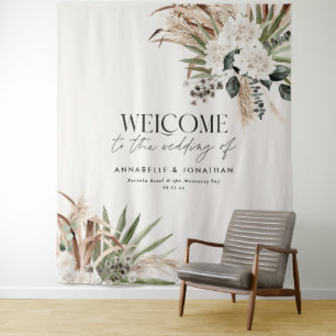Tenture Bienvenue au mariage moderne de pampa eucalyptus b