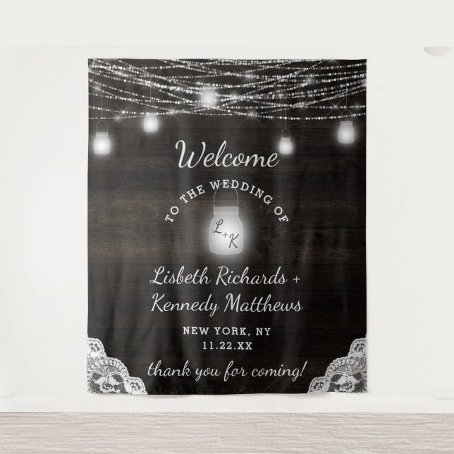 Tenture Bienvenue au mariage Oak Ridge Rustic Wood & Mason (Devant)