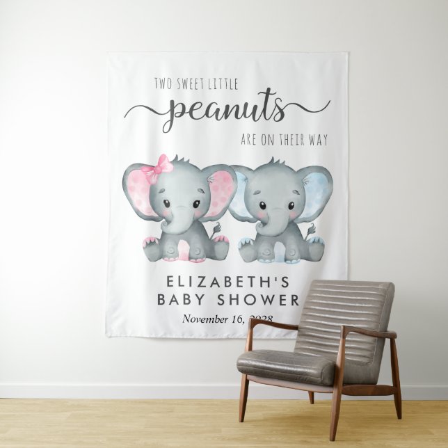 Tenture Bienvenue Baby shower Elephant Girl Boy Twins (En situation)