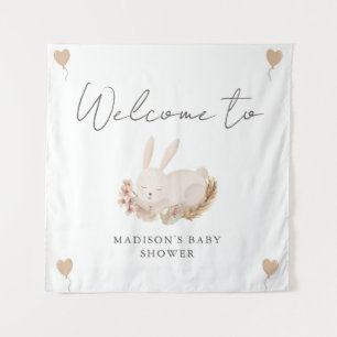 Tenture Bienvenue Baby shower lapin doux