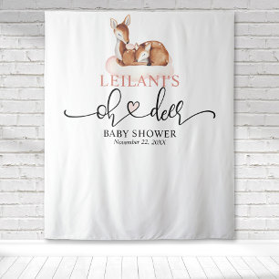 Tenture Bienvenue Bébé Cerf Baby Shower Fond de Nuage Rose