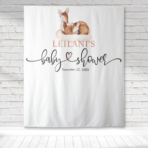 Tenture Bienvenue Cerf Baby shower rose Cloud fond