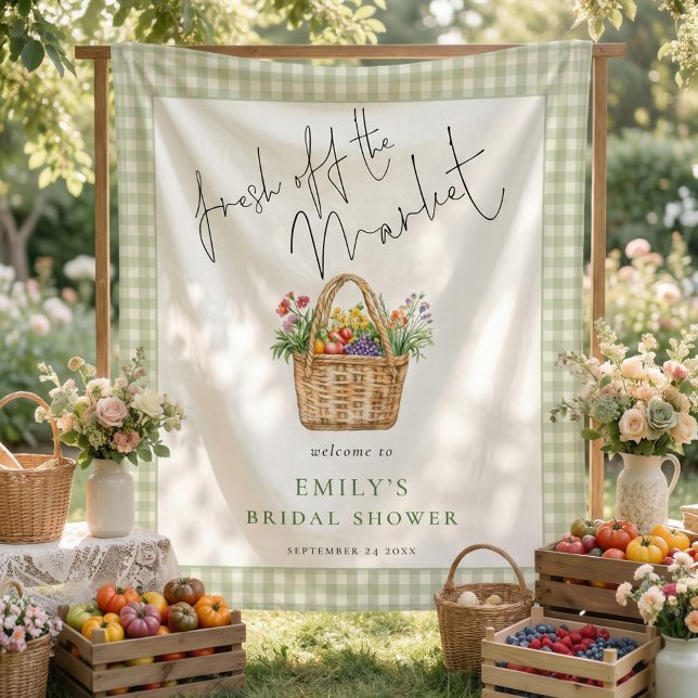 Tenture Bienvenue en Sage Gingham Frais du Marché (Créateur téléchargé)