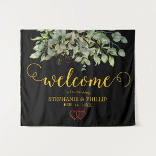 Tenture Bienvenue Feuillage d'Eucalyptus Vert Mariage noir