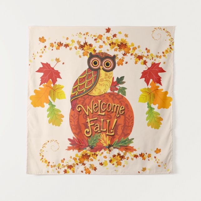 Tenture Bienvenue Fond de Décor pour Selfie Feuilles d'Aut (Devant)