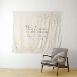 Tenture Bienvenue Mariage Floral Or Vintage