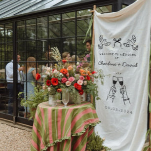 Tenture Bienvenue Mariage Gribouillage Dessiné à la Main