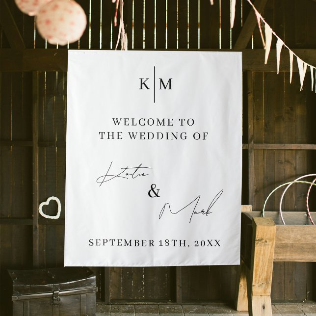 Tenture Bienvenue Moderne À Notre Signe Script Mariage (Modern Welcome To Our Wedding Script Sign Tapestry)