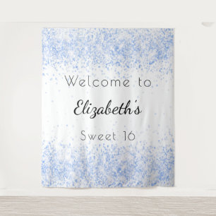 Tenture Bienvenue paillettes bleu bébé blanc pour un Sweet