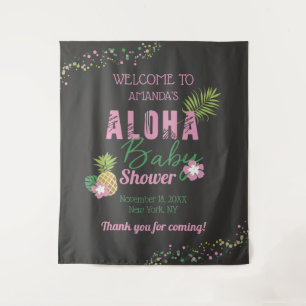 Tenture Bienvenue pour bébé rose et vert Aloha
