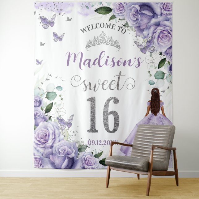 Tenture Bienvenue Princesse Fleuriste de 16 Roses Violette (En situation)