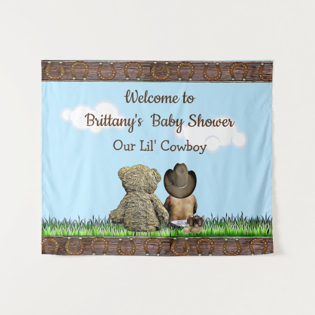 Tenture Bienvenue Rustic Cowboy Baby of Color Shower Banni (Devant (Horizontal))