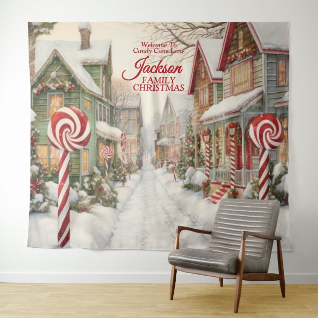 Tenture Bienvenue sur la rue Candy Cane Christmas Backdrop (En situation (horizontale))