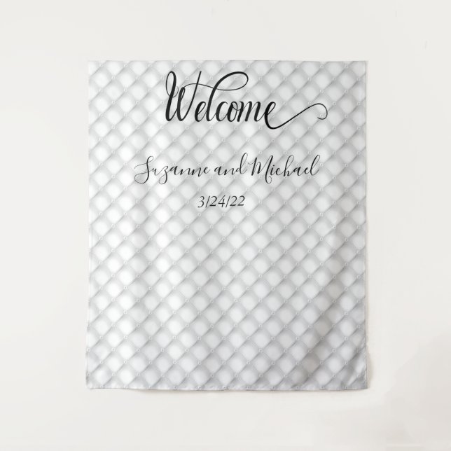 Tenture Bienvenue Tissu Mariage Aspect Perle Blanc Quilté (Devant)