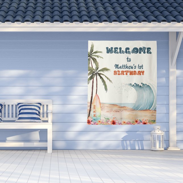 Tenture Big One Beach Surf fête d'anniversaire (Créateur téléchargé)