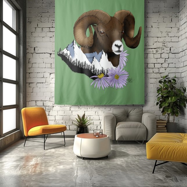 Tenture Bighorn Sheep Ram Green Mountains (Créateur téléchargé)