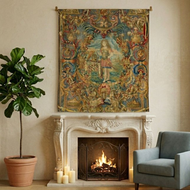Tenture Bijoux de teintes anciennes vibrants français (Add timeless elegance to your home with this French vintage tapestry in rich jewel tones.)