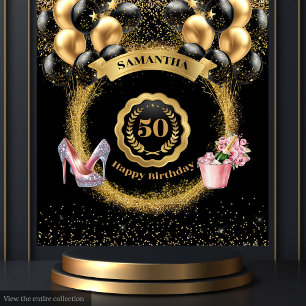 Tenture Black Balloons Gold Parties scintillant 50e fête d