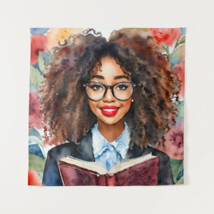 Tenture Black Girl in Glasses tenant livre Floral Art