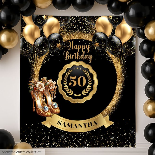 Tenture Black Gold Chic 50th Birthday Party fond (Black Gold Chic 50th Birthday Party Backdrop)