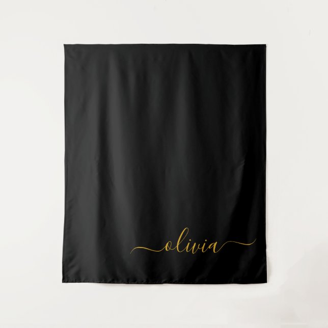 Tenture Black Gold Modern Script Girl Monogramme Nom (Devant)