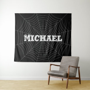 Tenture Black grey spider web Halloween motif Votre nom