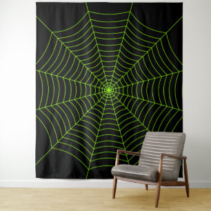 Tenture Black neon vert toile d'araignée Halloween motif