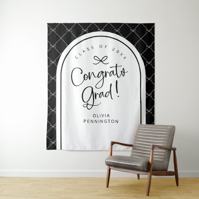 Tenture Black White Bows Congrats Grad Photo fond (En situation)