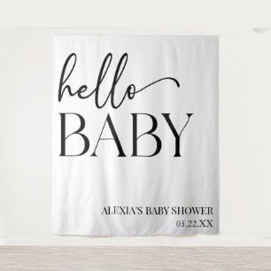 Tenture Black White Minimaliste Hello Baby shower bébé