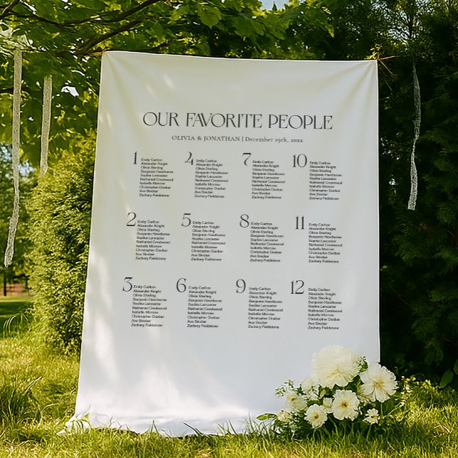 Tenture Black & White Wedding Seating Chart Fabric  (Créateur téléchargé)