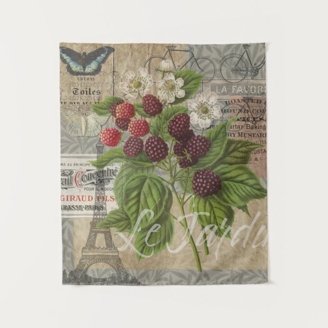Tenture Blackberries Floral Garden Flower Papillon Art (Devant)