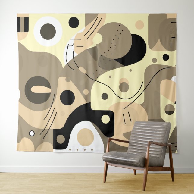 Tenture Blanc beige noir, formes fantaisistes design moder (En situation (horizontale))