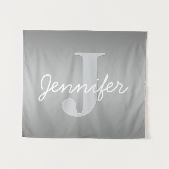 Tenture Blanc Cursive & Monogramme Gris | Couleurs Modifia (Devant (Horizontal))
