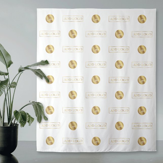 Tenture Blanc et or deux logos étape et événement à répéte (Modern two logos step and repeat backdrop banner)