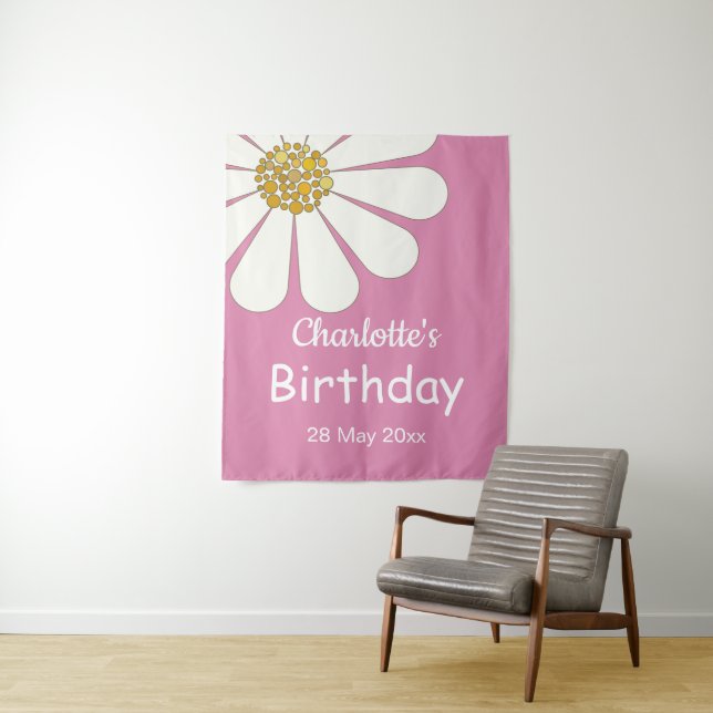 Tenture Blanc Retro Moderne Fleur de Daisy Anniversaire Pe (En situation)