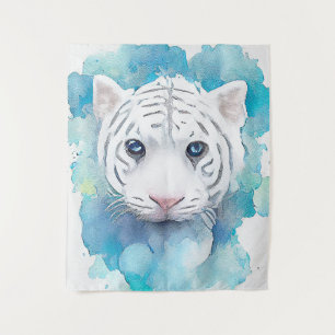 Tenture Blanc Tigre sauvage Nature Aquarelle Art