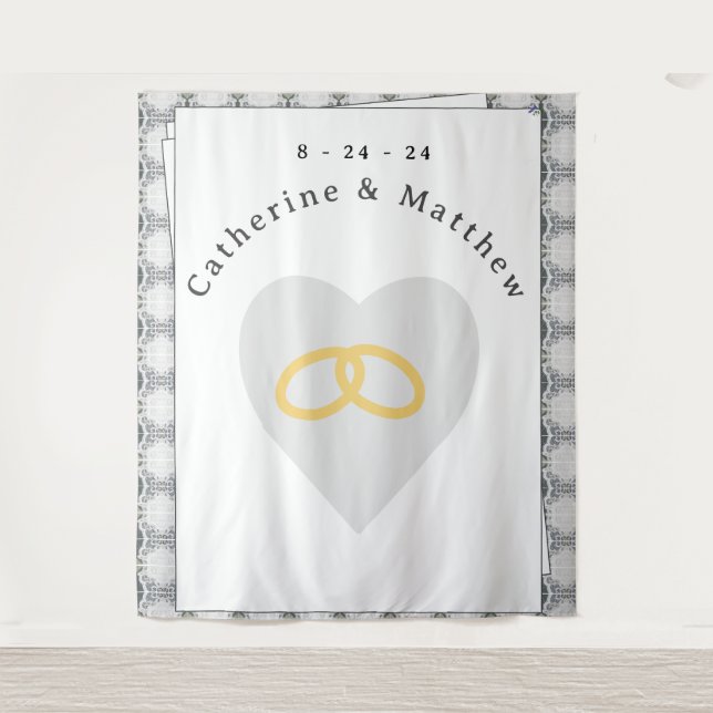 Tenture Blanche dentelle et Rose Feuille Mariage (Devant)