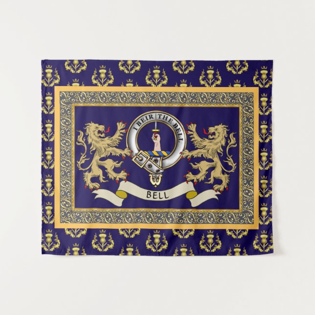 Tenture Blason de Clan Bell Personnalisé Bleu (Devant (Horizontal))