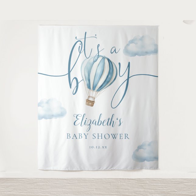 Tenture Bleu à air chaud Baby shower photo fond (Devant)