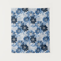 Bleu clair, fleurs bleu foncé sur gris clair