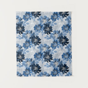 Tenture Bleu clair, fleurs bleu foncé sur gris clair