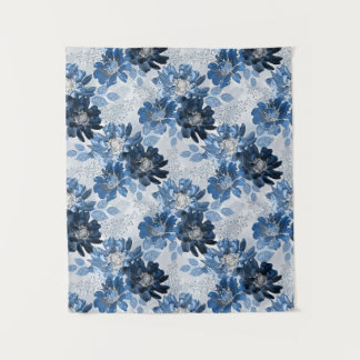 Tenture Bleu clair, fleurs bleu foncé sur gris clair