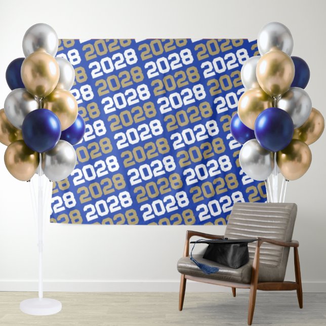 Tenture Bleu et bronze Gold Graduation Arrière-plan (Trendy Modern Blue & Gold Graduation Repeating Class Year Party Backdrop)